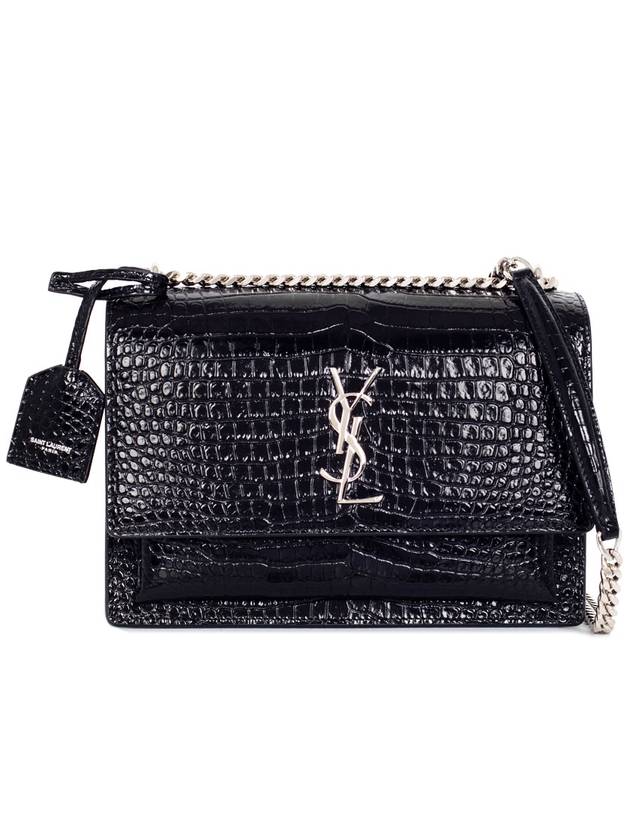 Crocodile Embossed Leather Sunset Medium Cross Bag Black - SAINT LAURENT - BALAAN 2