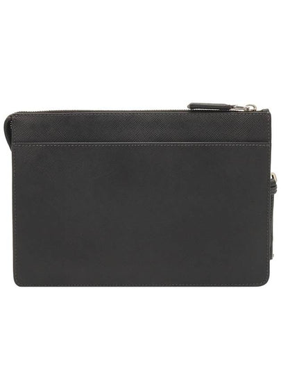 Black Saffiano Leather Triangle Logo Strap Clutch - PRADA - BALAAN 2