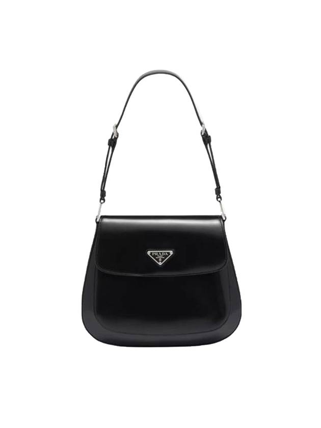 Flap Cleo Brushed Leather Shoulder Bag Black - PRADA - BALAAN 1