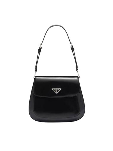 Flap Cleo Brushed Leather Shoulder Bag Black - PRADA - BALAAN 1