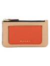 Saffiano Two-Tone Zipper Card Wallet Gazebo Brick Pompeii - MARNI - BALAAN 1