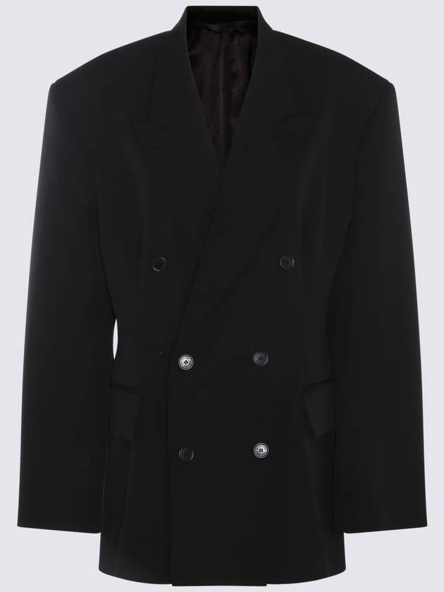 Cinched Double Breasted Wool Jacket Black - BALENCIAGA - BALAAN 3