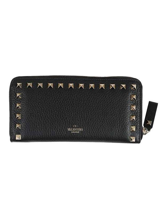Rockstud zipper long wallet black - VALENTINO - BALAAN.