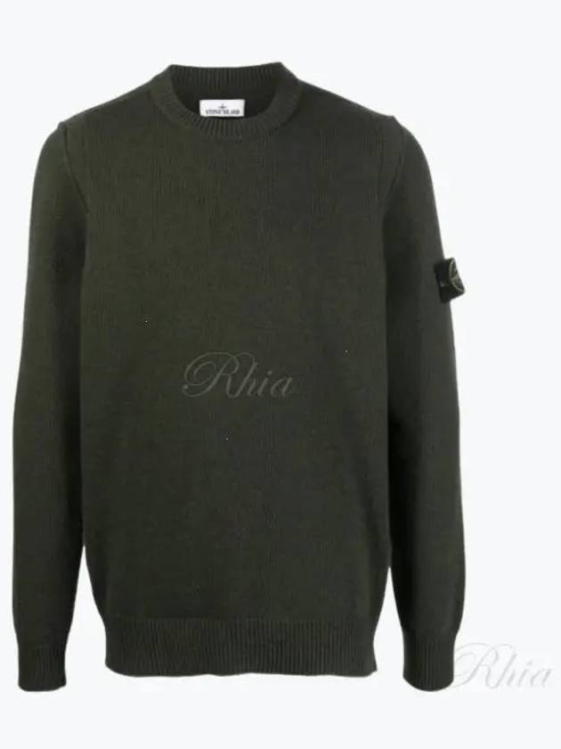 Logo Patch Crew Neck Wool Knit Top Khaiki - STONE ISLAND - BALAAN 2