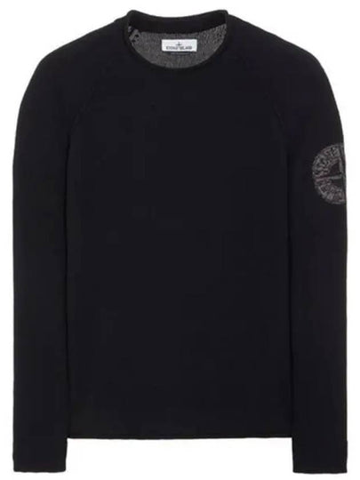 Embroidered Logo Crew Neck Lambswool Knit Top Black - STONE ISLAND - BALAAN 2