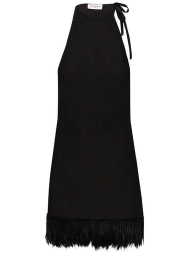 Crepe Midi Dress Black - SAINT LAURENT - BALAAN 1