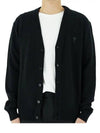 Small Heart Logo V-Neck Cardigan Black - AMI - BALAAN 3