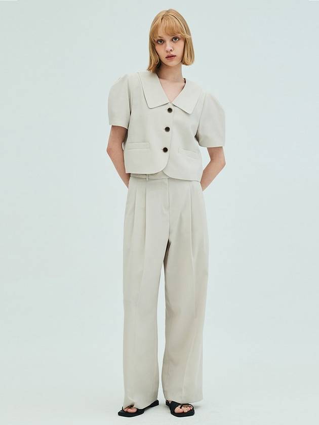 Puff Sleeve Cropped Jacke Two Tuck Wide Pants Set Beige - OPENING SUNSHINE - BALAAN 2