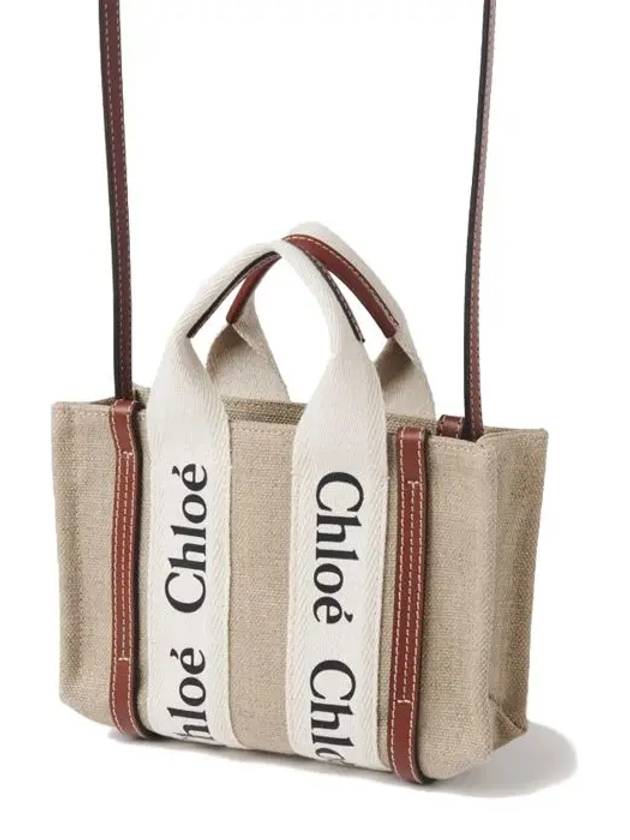 Woody Linen Canvas Calfskin Tote Bag White Brown - CHLOE - BALAAN 6