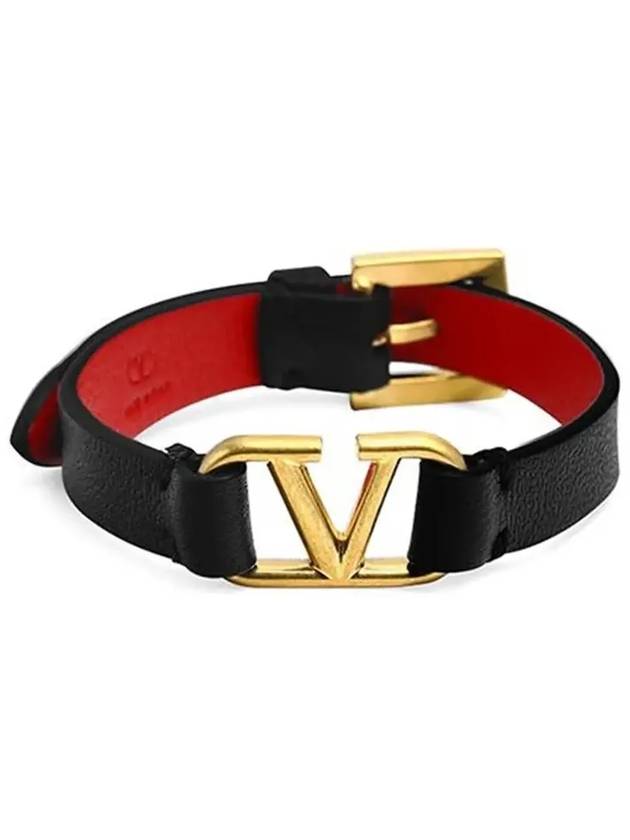 V Logo Leather Bracelet Black - VALENTINO - BALAAN 6