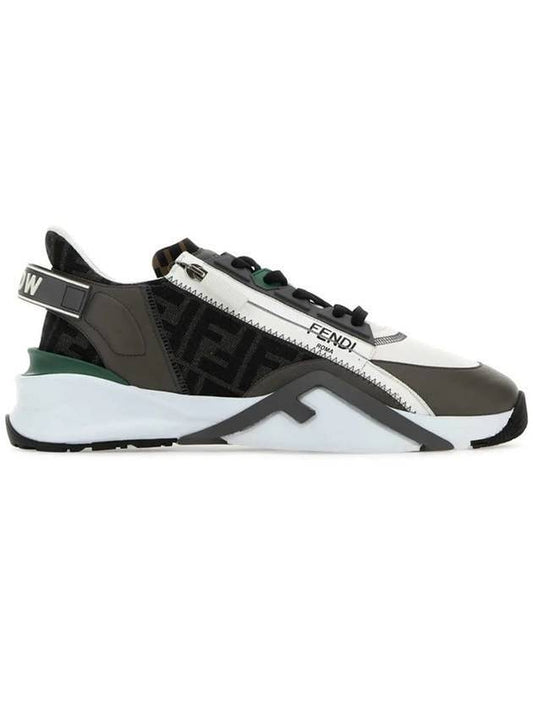 Flow FF Jacquard Leather Running Low Top Sneakers Grey - FENDI - BALAAN 1
