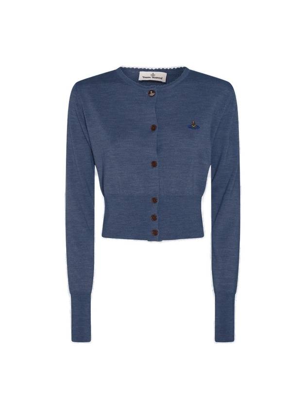 Bea ORB Embroidered Logo Crop Cardigan Dark Blue - VIVIENNE WESTWOOD - BALAAN 1