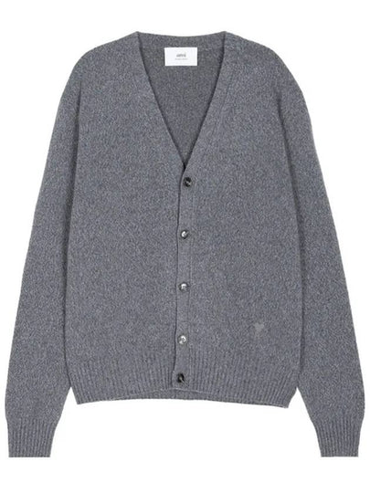 Heart Logo V Neck Cashmere Cardigan Heather Grey - AMI - BALAAN 2