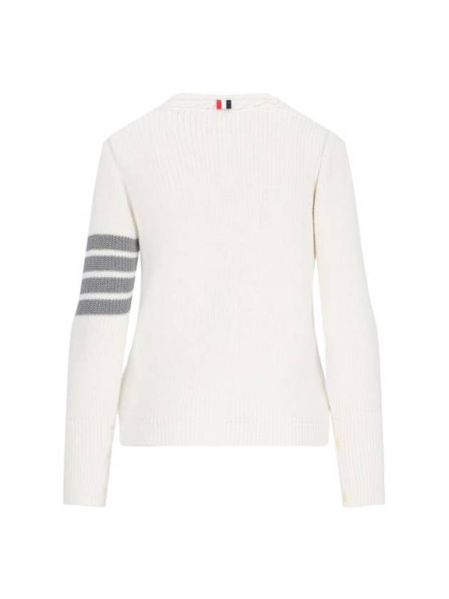 Cotton Jersey Flower 4 Bar V Neck Cardigan White - THOM BROWNE - BALAAN 3