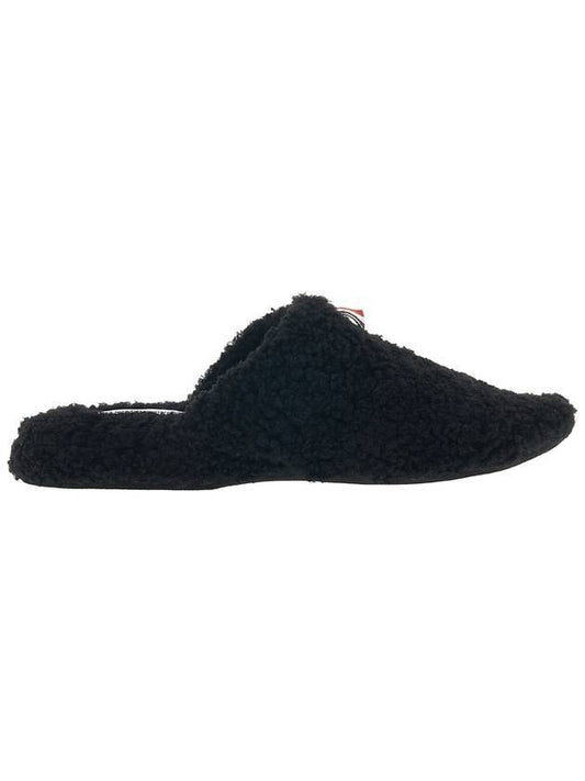 Men's Logo Tab Shearling Slippers Black - THOM BROWNE - BALAAN.