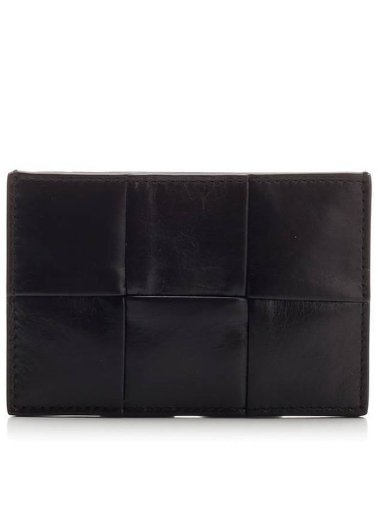 Maxi Intrecciato Leather Card Wallet Black - BOTTEGA VENETA - BALAAN 1