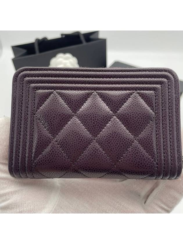 Boy zipper card wallet caviar burgundy brown silver plate AP4018 - CHANEL - BALAAN 4