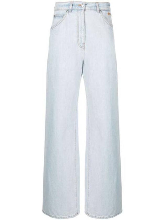 High Rise Denim Cotton Wide Jeans Blue - MSGM - BALAAN 1