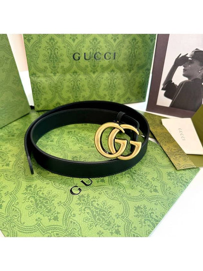 Men's GG Marmont Double G Buckle Gold Hardware Leather Belt Black - GUCCI - BALAAN 2