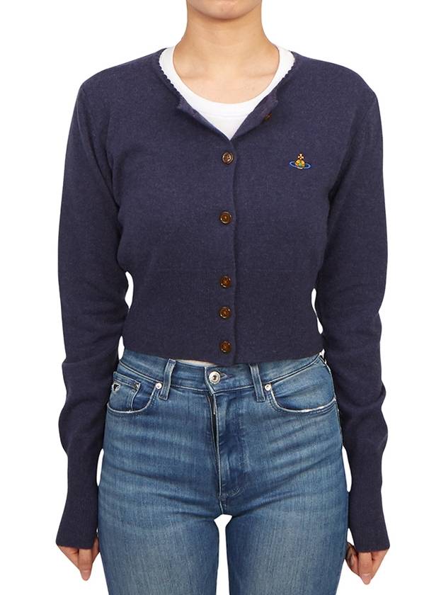 Bea ORB Embroidered Logo Crop Cardigan Dark Blue - VIVIENNE WESTWOOD - BALAAN 5