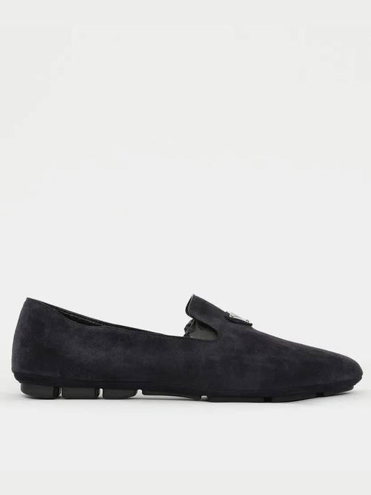 Triangle Logo Suede Driving Shoes Navy - PRADA - BALAAN 2