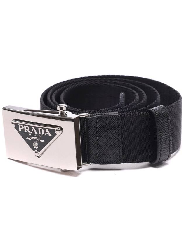 triangle logo plaque buckle nylon belt black - PRADA - BALAAN 4