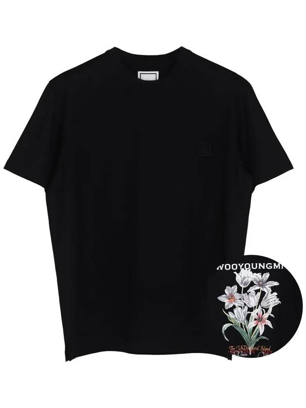 Flower Print Short Sleeve T-Shirt Black - WOOYOUNGMI - BALAAN 4