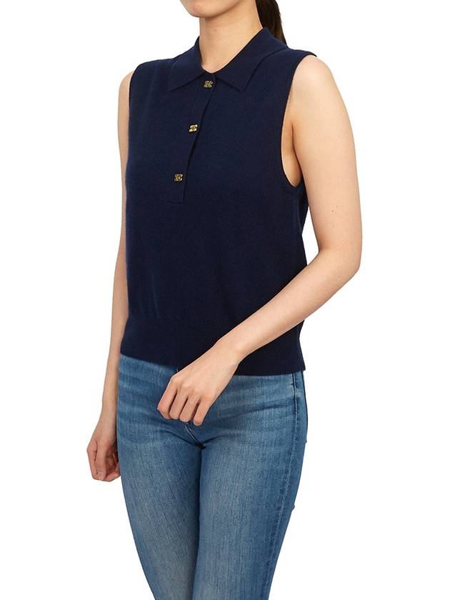 Polo Collar Vest Navy - GANNI - BALAAN 8