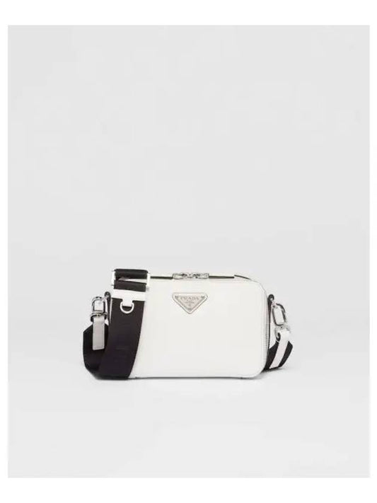 Brick Re-Nylon Saffiano Leather Triangular Logo Cross Bag White - PRADA - BALAAN 2