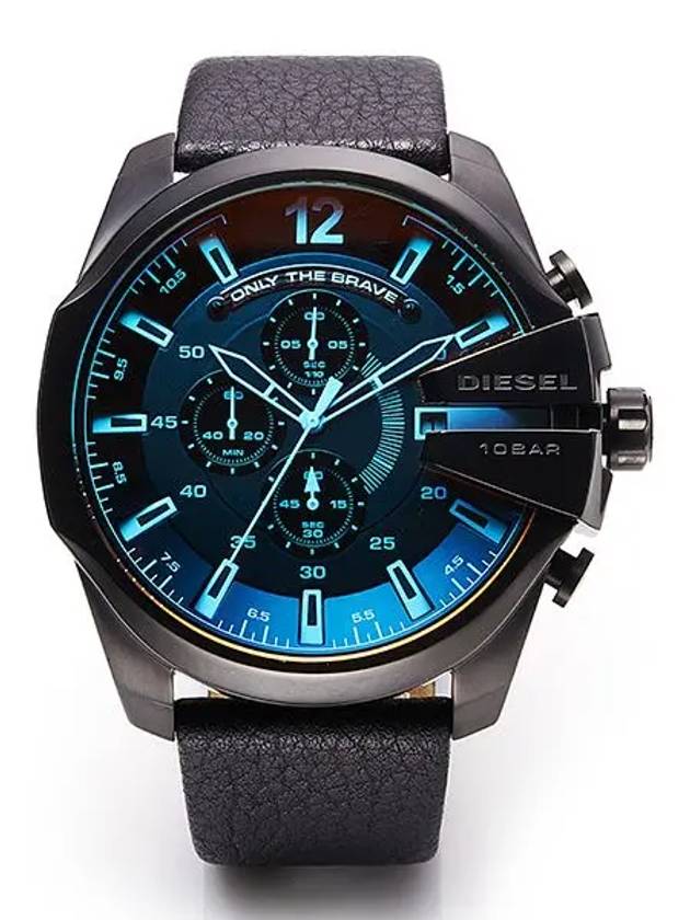 Mega Chief Quartz 50mm Leather Watch Blue - DIESEL - BALAAN 1