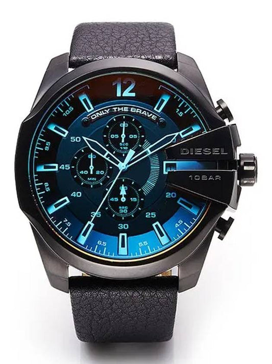 Mega Chief Quartz 50mm Leather Watch Blue - DIESEL - BALAAN.