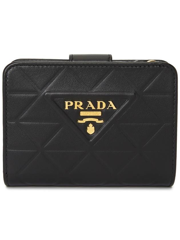 Triangle Logo Leather Half Wallet Black - PRADA - BALAAN 2