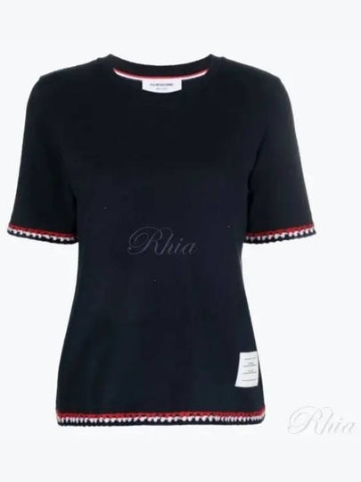 RWB Stripe Cotton Short Sleeve T-Shirt Navy - THOM BROWNE - BALAAN 2