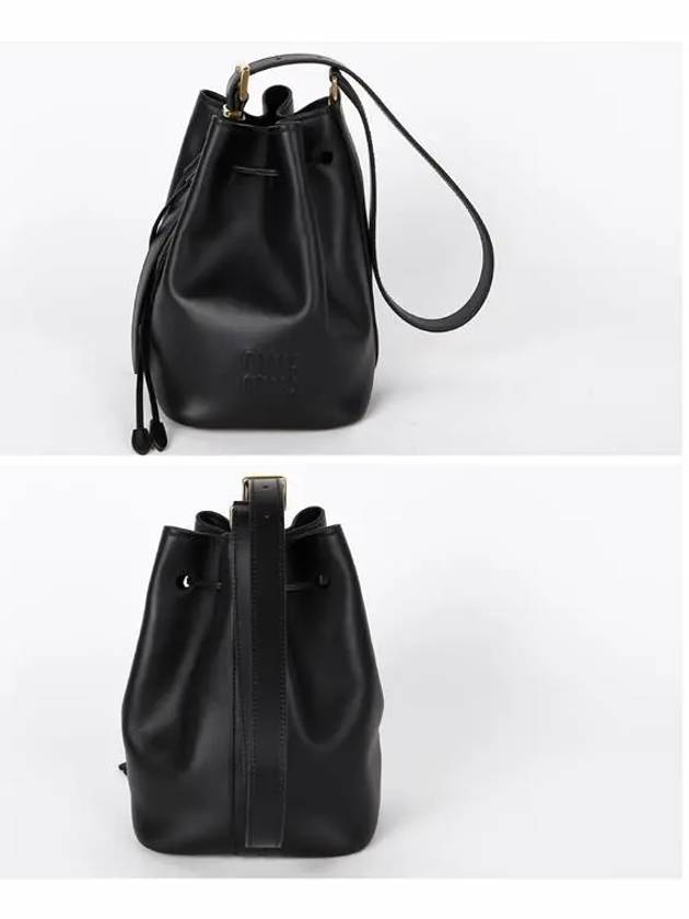 Logo Leather Bucket Bag Black - MIU MIU - BALAAN 4