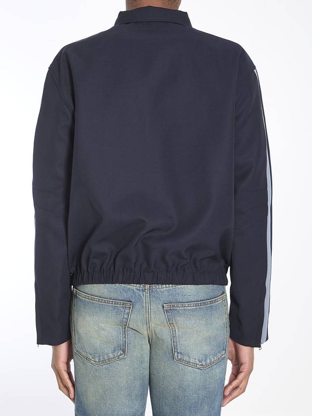 Embroidered wool twill zip up jacket dark blue - GUCCI - BALAAN 5