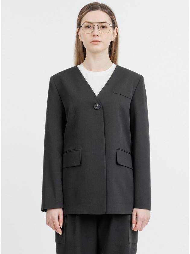 Colin Office Setup V-Neck One Button Jacket Black - RAMUSTUDIO - BALAAN 3