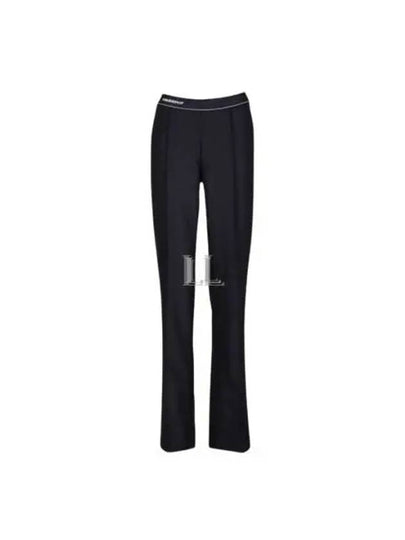 Logo Waistband Virgin Wool Straight Pants Black - MIU MIU - BALAAN 2