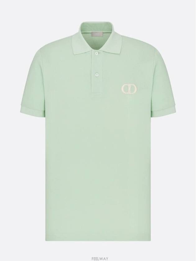 CD Icon Polo Shirt Green Cotton Pique Short Sleeve - DIOR - BALAAN 3