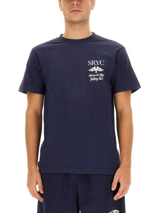 Logo Print Cotton Short Sleeve T-Shirt Navy - SPORTY & RICH - BALAAN 1