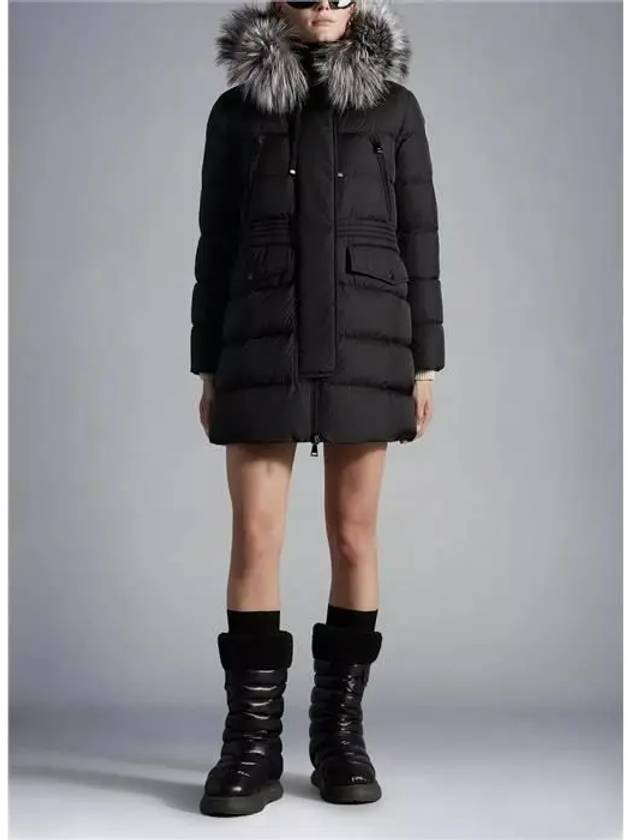 Women's Afroti Aphroti Silver Fox Fur Down Long Padding Black - MONCLER - BALAAN.