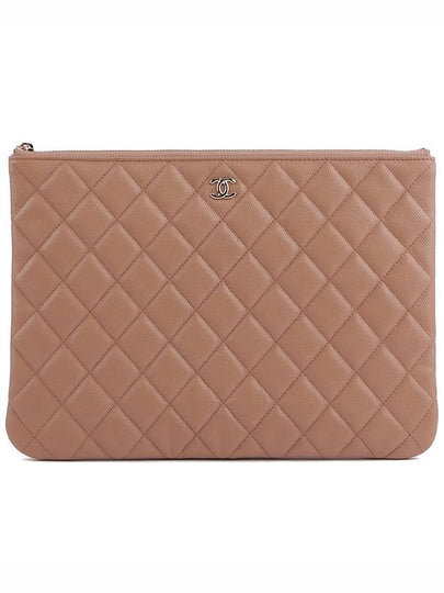 Classic Gold Logo Medium Caviar Clutch Bag Brown - CHANEL - BALAAN 2