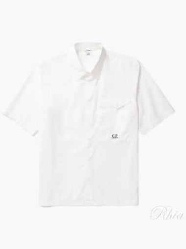 Cp Company T shirt Top Poplin Pocket Short Sleeve White 16CMSH208A - CP COMPANY - BALAAN 1