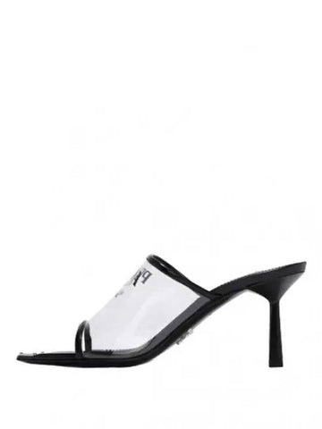 Logo print plexiglass high heel slides - PRADA - BALAAN 1