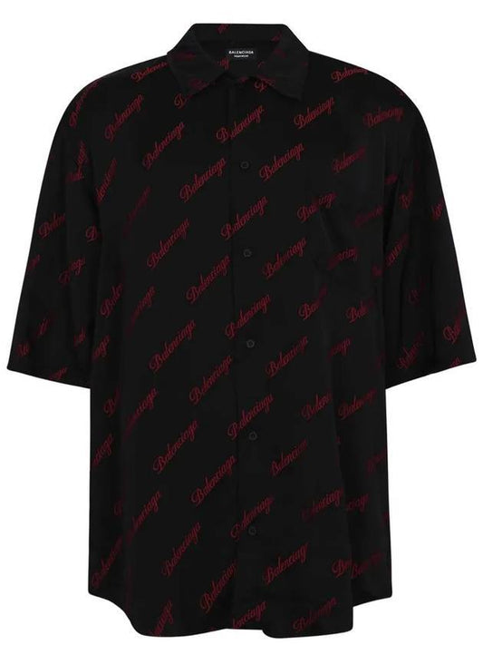 logo print minimal short sleeve shirt black red - BALENCIAGA - BALAAN.