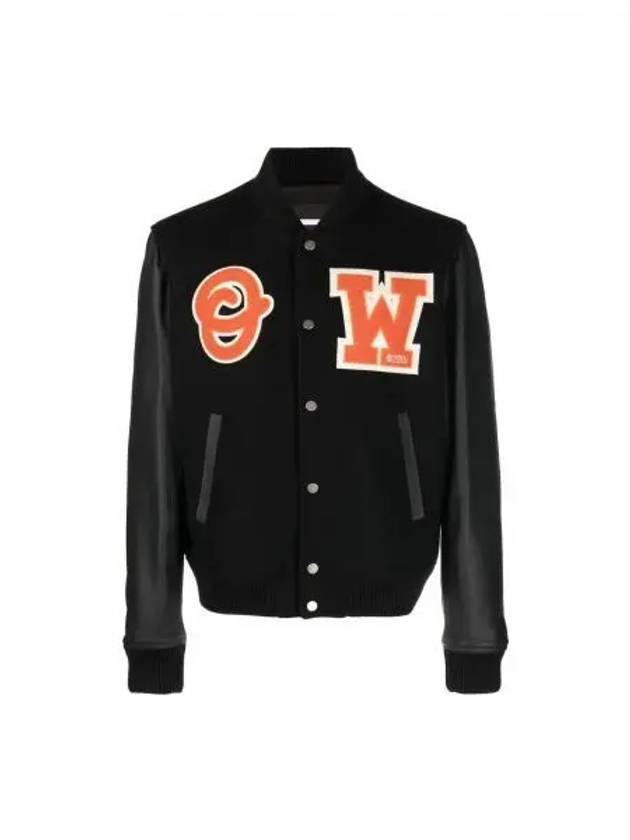 Patchwork Varsity Bomber Jacket Black - OFF WHITE - BALAAN 2