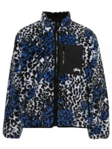 Sherpa Leopard Reversible Zip-Up Jacket Blue - STUSSY - BALAAN 1