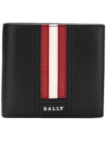 Teisel Logo Stripe Leather Half Wallet Black - BALLY - BALAAN 1