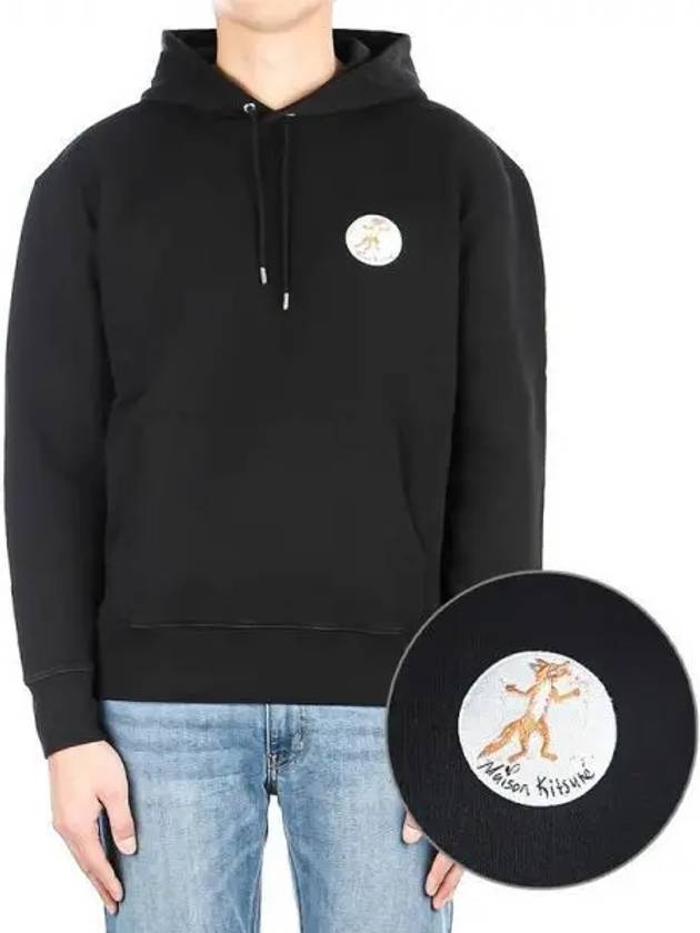 Men s Olly Flower Fox Hooded Sweatshirt JM00360KM0001 BLACK 271583 - MAISON KITSUNE - BALAAN 1