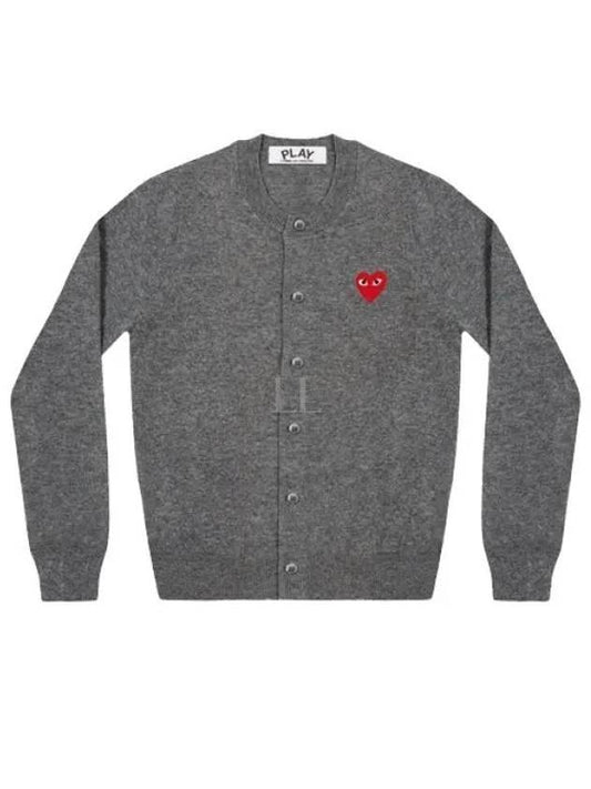 Play Red Wappen Wool Cardigan Charcoal Gray - COMME DES GARCONS - BALAAN 2