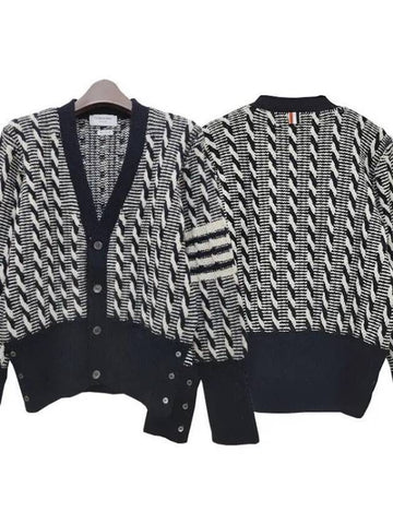 Donegal bicolor cable cardigan 35124263 271756 1094928 - THOM BROWNE - BALAAN 1